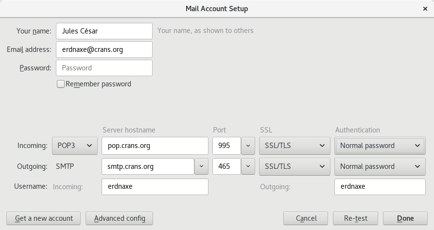 Configuration POP3